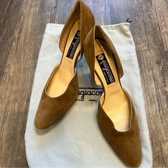 Fragiacomo Vintage High Heel Pumps Brown Suede Leather Slip On Round Toe Shoes 9 - Picture 3 of 15